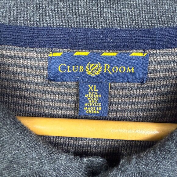 Club Room Sweater XL Gray Merino Wool Acrylic Collared Henley Long Sleeve - Picture 7 of 7